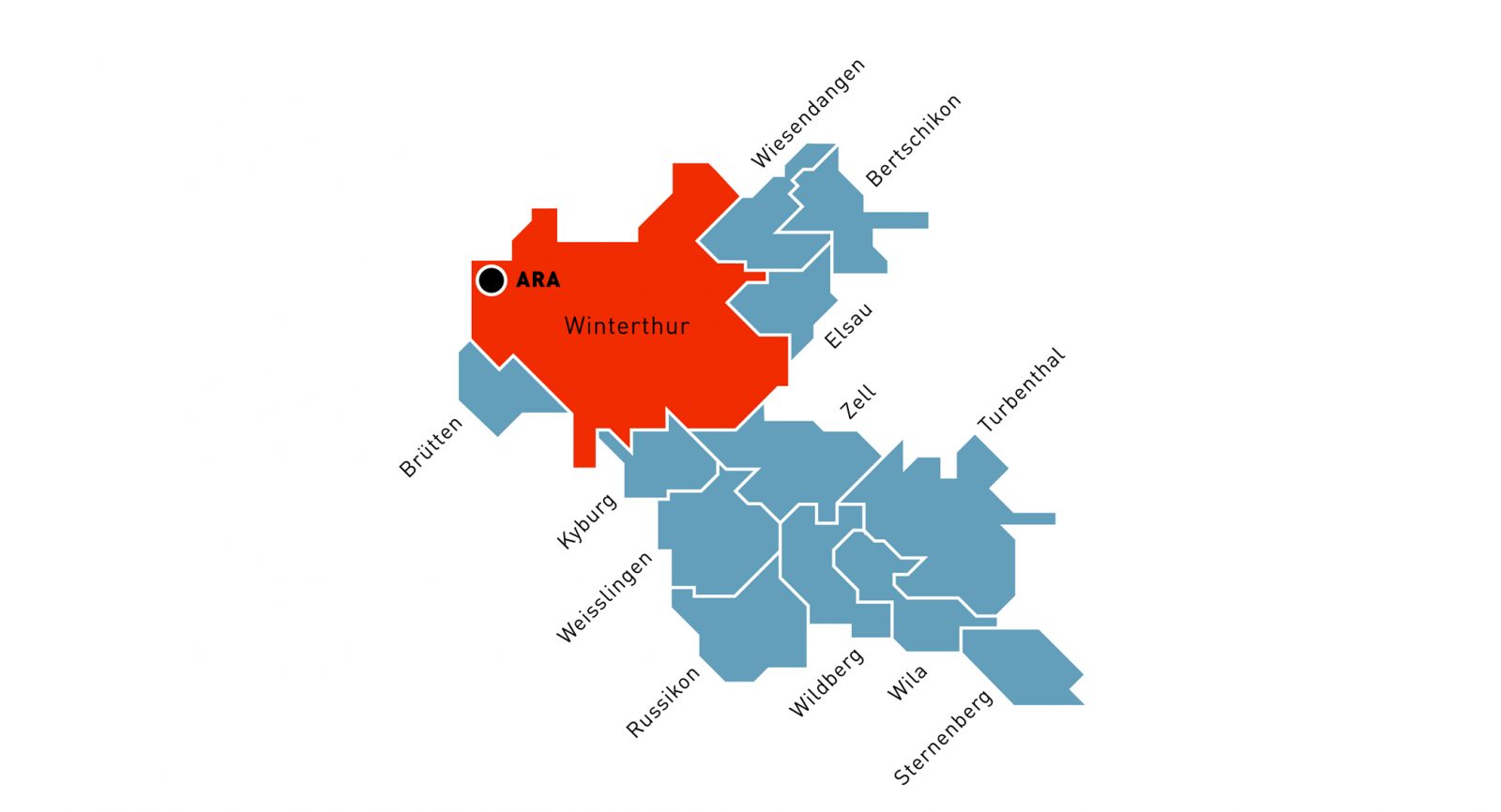 Das Einzugsgebiet der ARA in der Hard umfasst neben der Stadt Winterthur noch 12 weitere Gemeinden der Region. (Bild: Stadtwerk Winterthur)